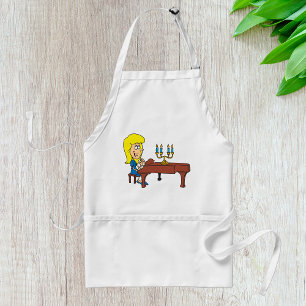 Cartoon Woman Playing Piano with Candelabra Adult Apron
