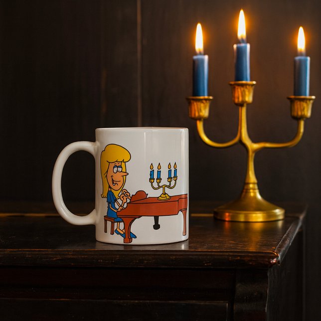 Cartoon Woman Playing Piano with Candelabra Coffee Mug (Creator Uploaded)