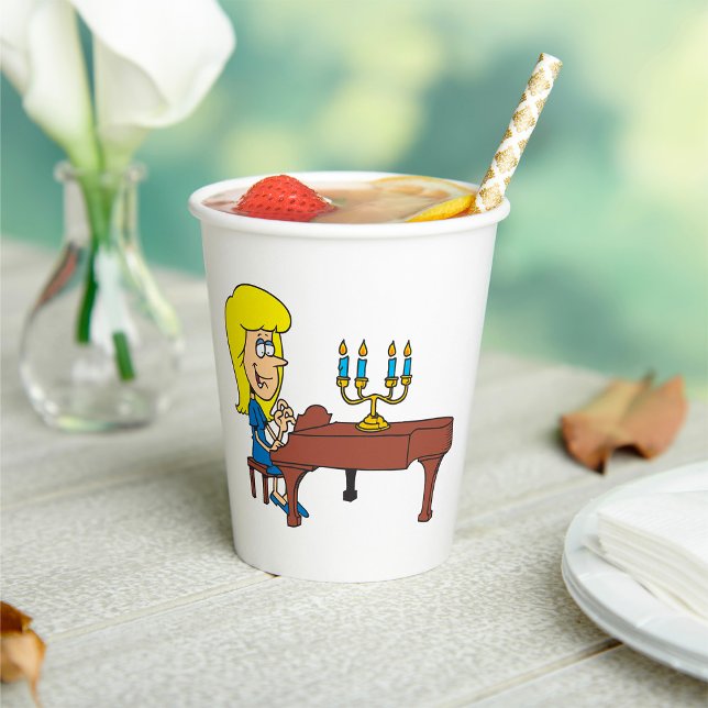 Cartoon Woman Playing Piano with Candelabra Paper Cups (Creator Uploaded)