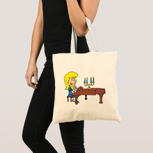 Cartoon Woman Playing Piano with Candelabra Tote Bag