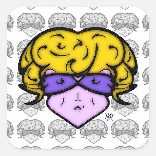 Cartoon woman with beauty mark and glasses v11 square sticker