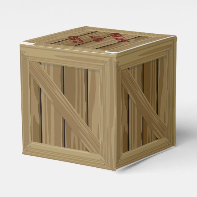Cartoon Wood Crate Favor Boxes (Front Side)