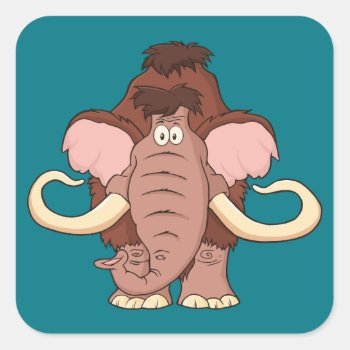 Cartoon Woolly Mammoth Square Sticker by FaerieRita at Zazzle