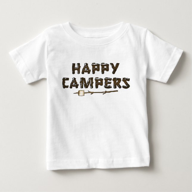 Cartoon word art happy campers baby t-shirt (Front)