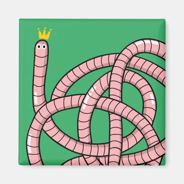 Cartoon worm in crown magnet (Front)