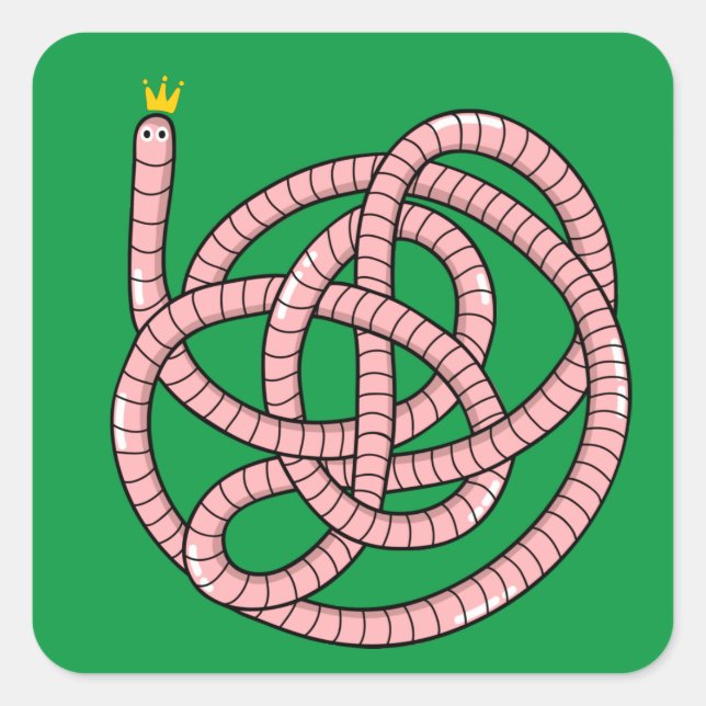 Cartoon worm in crown square sticker (Front)