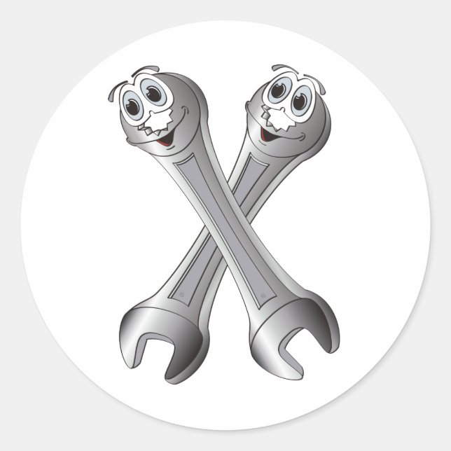 Cartoon Wrenches Classic Round Sticker (Front)