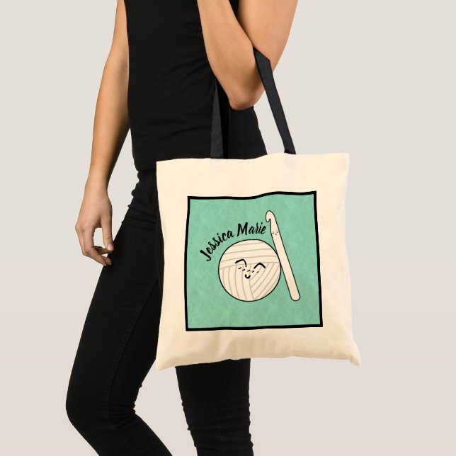 Cartoon Yarn + Crochet Hook Crafts Tote Bag (Front (Product))