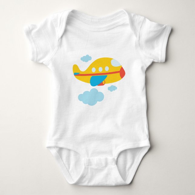 Cartoon Yellow Airplane Baby Bodysuit (Front)