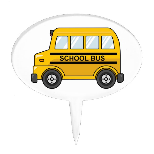 Cartoon Yellow and Black School Bus Cake Topper (Front)