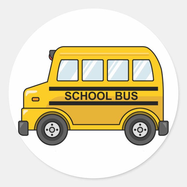 Cartoon Yellow and Black School Bus Classic Round Sticker (Front)
