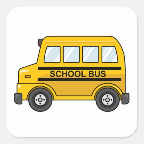 Cartoon Yellow and Black School Bus Square Sticker