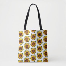 Cartoon Yellow and Green Sunflower Pattern Tote Bag
