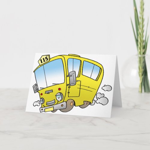 Cartoon Yellow Bus Greeting Cards