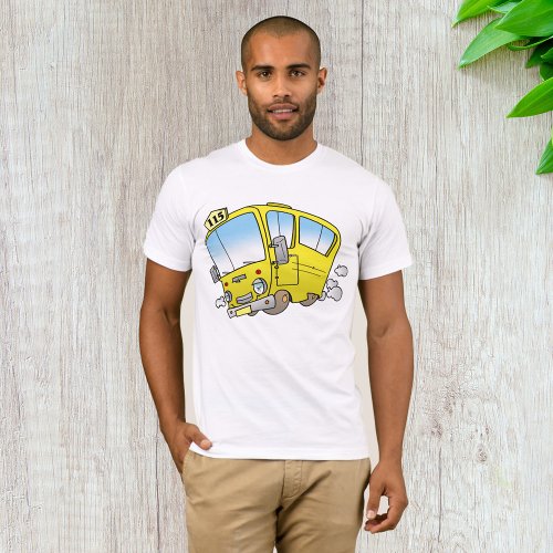 Cartoon Yellow Bus Mens T_Shirt