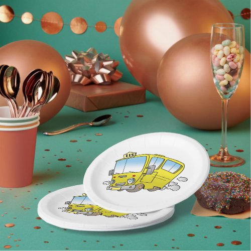 Cartoon Yellow Bus Paper Plates