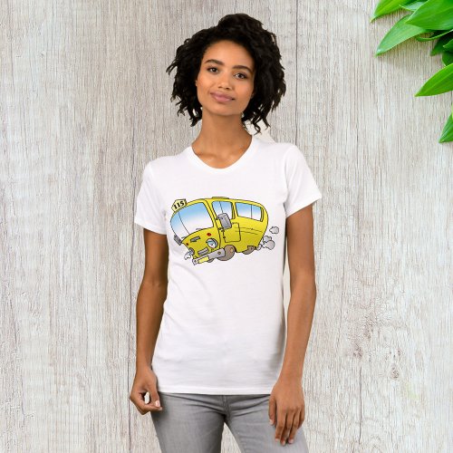 Cartoon Yellow Bus Womens T_Shirt