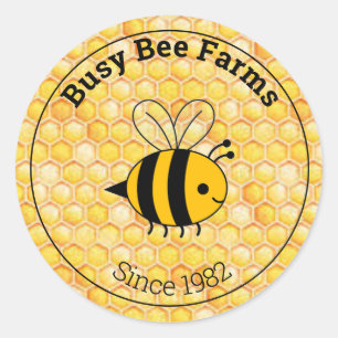 Cartoon Yellow Honeycomb Bee Label Sticker