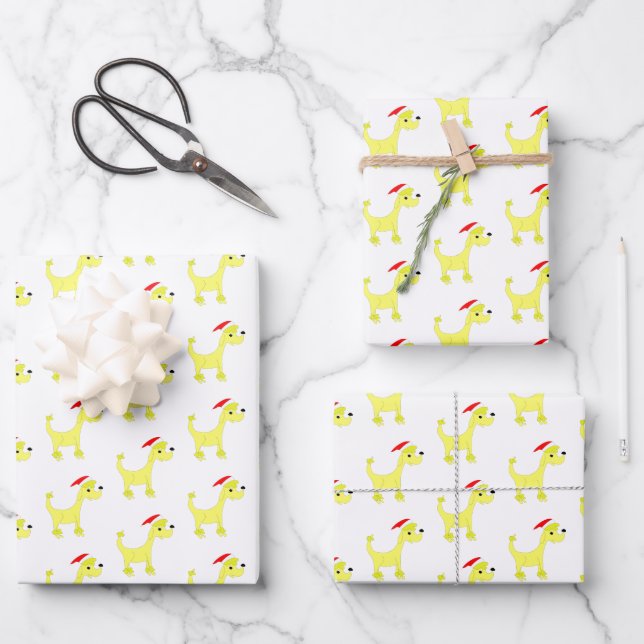 Cartoon yellow poodle Posh Paws Christmas Wrapping Paper Sheets (Front)