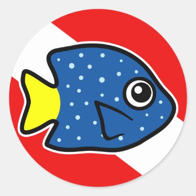 Cartoon Yellowtail Damselfish Dive Flag Classic Round Sticker