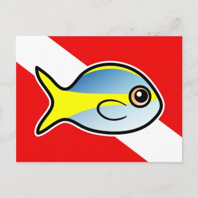 Cartoon Yellowtail Snapper Dive Flag Postcard