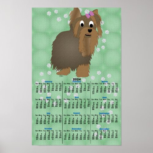 Cartoon Yorkshire Terrier 2024 Calendar Poster