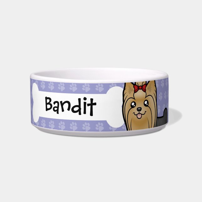 Cartoon Yorkshire Terrier (long hair with bow) Bowl (Front)