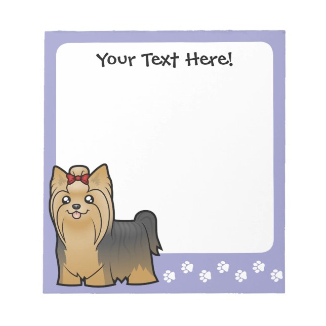 Cartoon Yorkshire Terrier (long hair with bow) Notepad (Front)