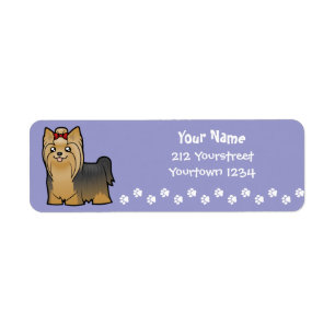 Cartoon Yorkshire Terrier (longhair with bow) Label