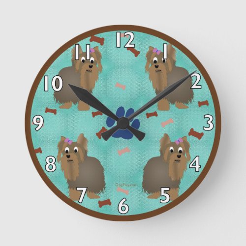 Cartoon Yorkshire Terrier Round Clock