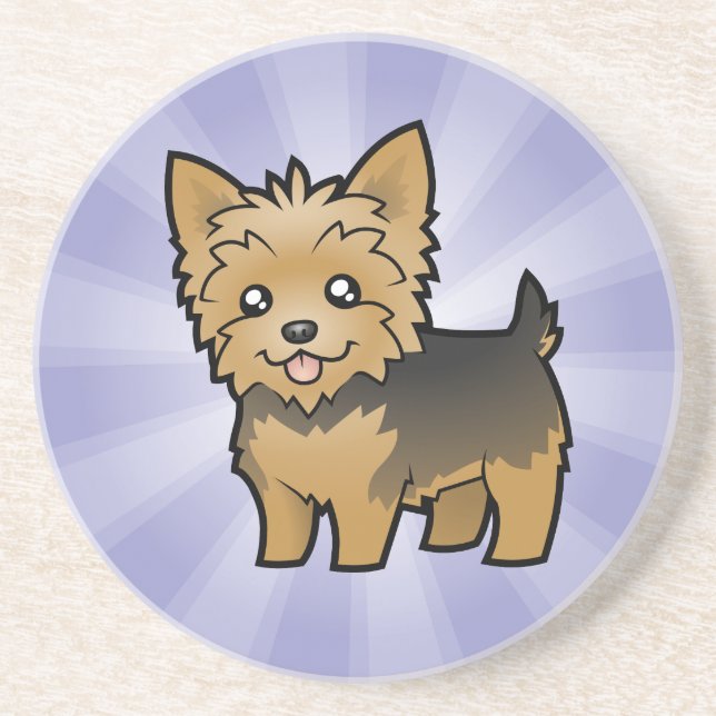 Cartoon Yorkshire Terrier (short hair no bow) Drink Coaster (Front)
