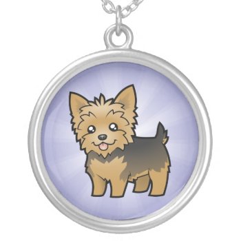 Cartoon Yorkshire Terrier (short Hair No Bow) Silver Plated Necklace by CartoonizeMyPet at Zazzle