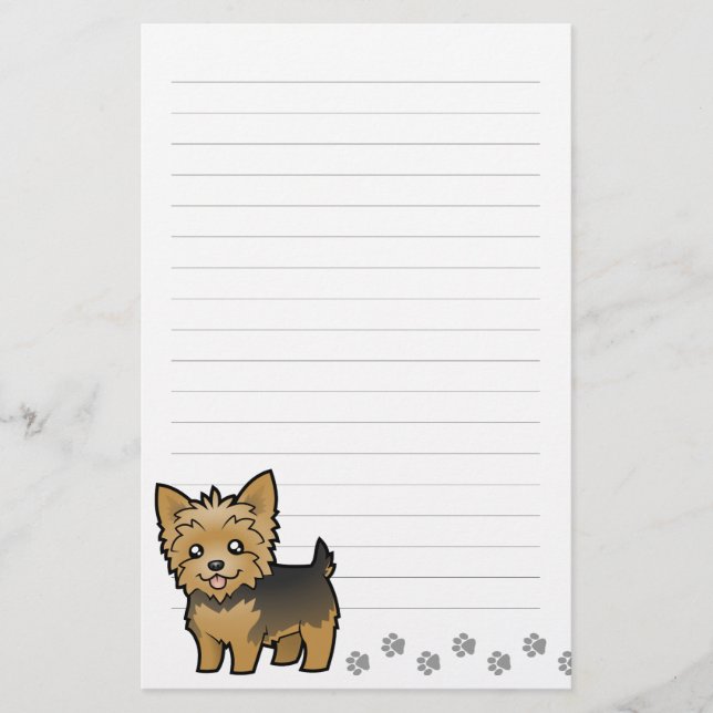 Cartoon Yorkshire Terrier (short hair no bow) Stationery (Front)