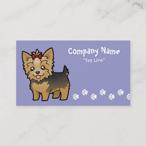 Customizable Cartoon Yorkshire Terrier (short hair with bow) Business Card Template