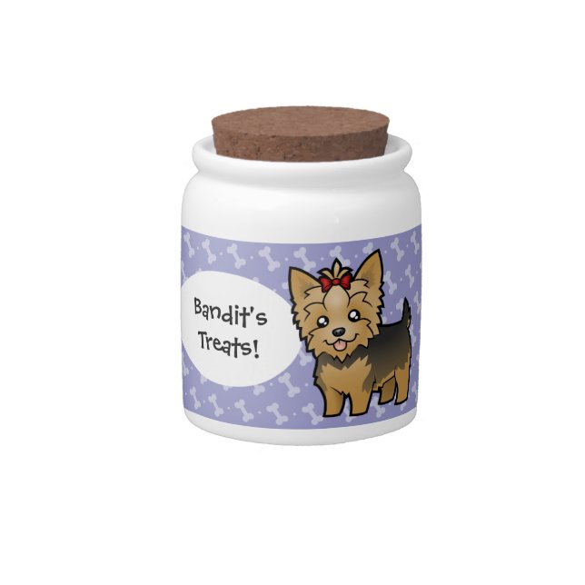 Cartoon Yorkshire Terrier (short hair with bow) Candy Jar (Front)