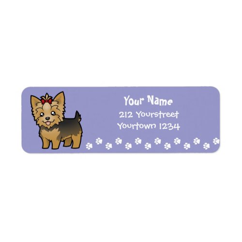 Cartoon Yorkshire Terrier short hair with bow Label