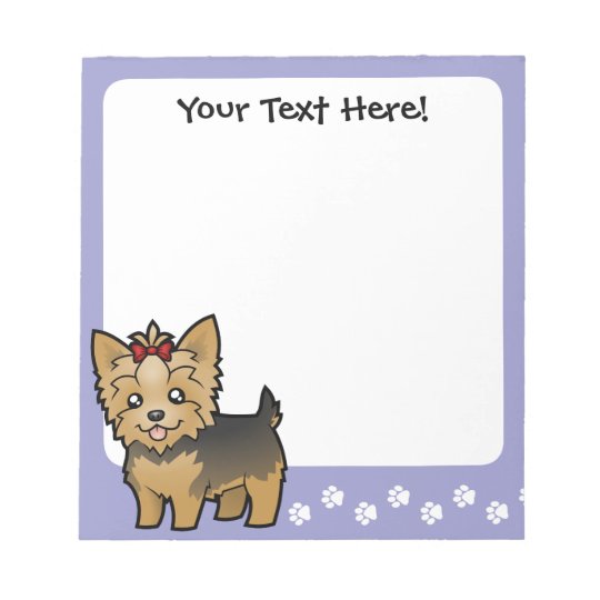 Cartoon Yorkshire Terrier Short Hair With Bow Notepad Zazzle Com