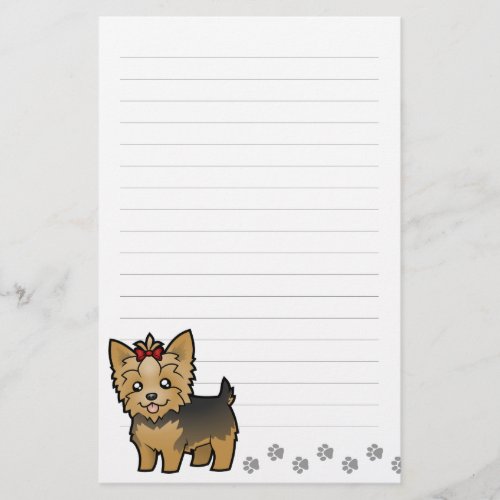 Cartoon Yorkshire Terrier short hair with bow Stationery