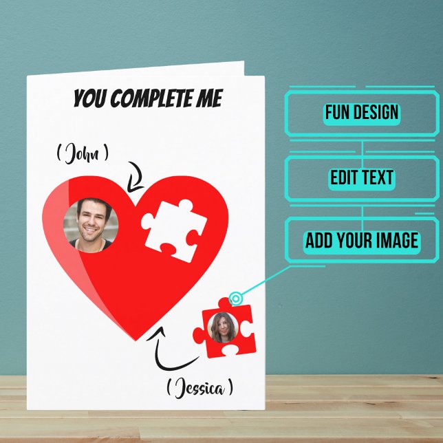 Cartoon You Complete Me Puzzle Heart Birthday Card (This lovely sentimental card is a touching metaphor for that special person in your life.)