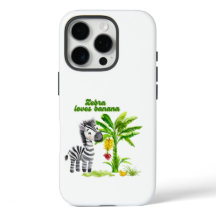 Cartoon zebra standing beside a banana tree
