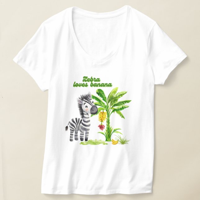 Cartoon zebra standing beside a banana tree Relaxe T-Shirt (Laydown)