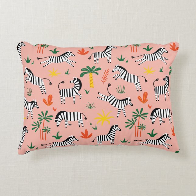 Cartoon Zebras Funny Seamless Pattern Accent Pillow (Front)