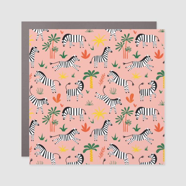 Cartoon Zebras Funny Seamless Pattern Car Magnet (Front)