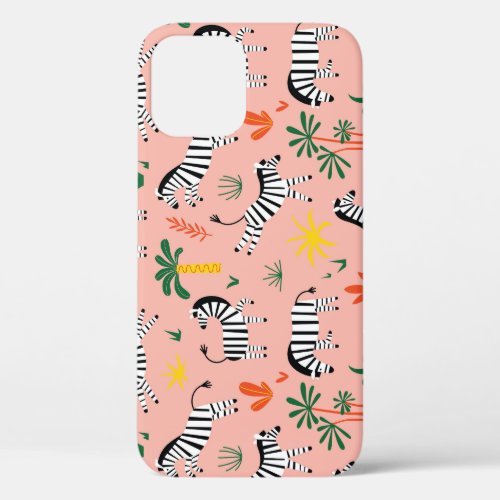 Cartoon Zebras Funny Seamless Pattern iPhone 12 Case