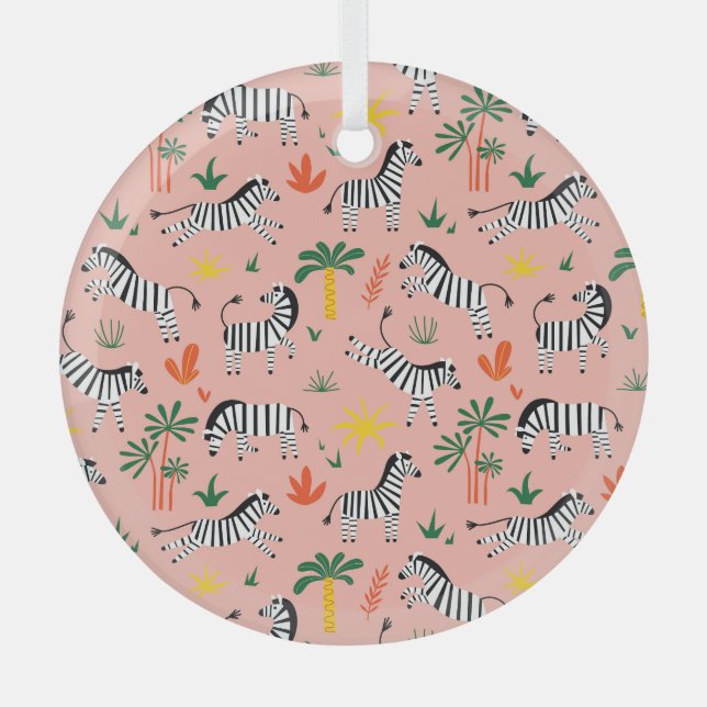 Cartoon Zebras Funny Seamless Pattern Glass Ornament (Front)