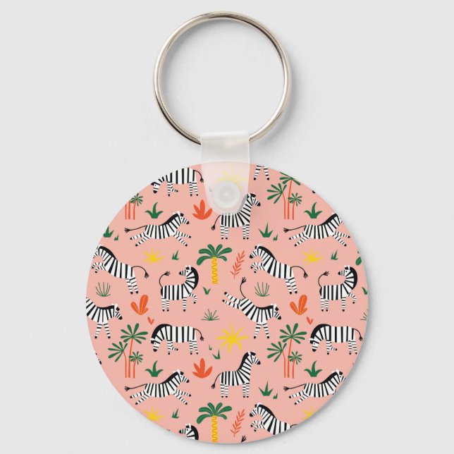 Cartoon Zebras Funny Seamless Pattern Keychain (Front)