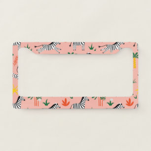Cartoon Zebras Funny Seamless Pattern License Plate Frame