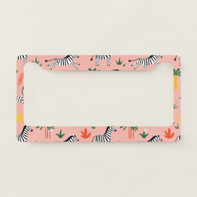 Cartoon Zebras Funny Seamless Pattern License Plate Frame (Front)