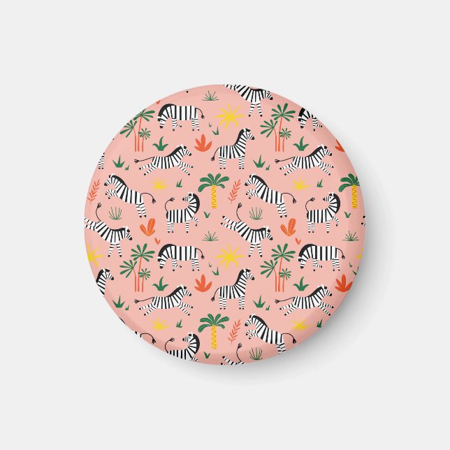 Cartoon Zebras Funny Seamless Pattern Magnet (Front)