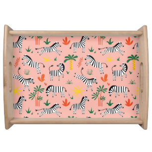 Cartoon Zebras Funny Seamless Pattern Serving Tray